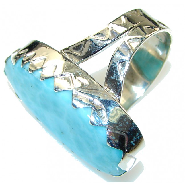 Natural Light Blue Larimar Sterling Silver Ring s. 11