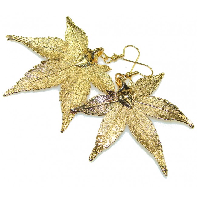 Big! Secret! Gold Plated Leaf Sterling Silver earrings