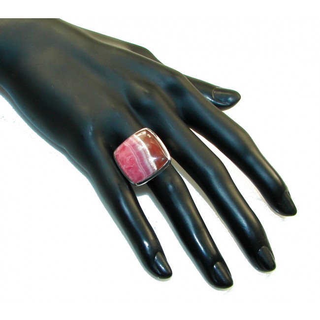 Perfect!! Pink Rhodochrosite Sterling Silver ring s. 8 1/2