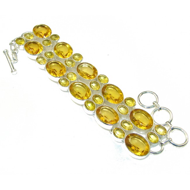 Perfect! Sun Halo Yellow Citrine Sterling Silver Bracelet
