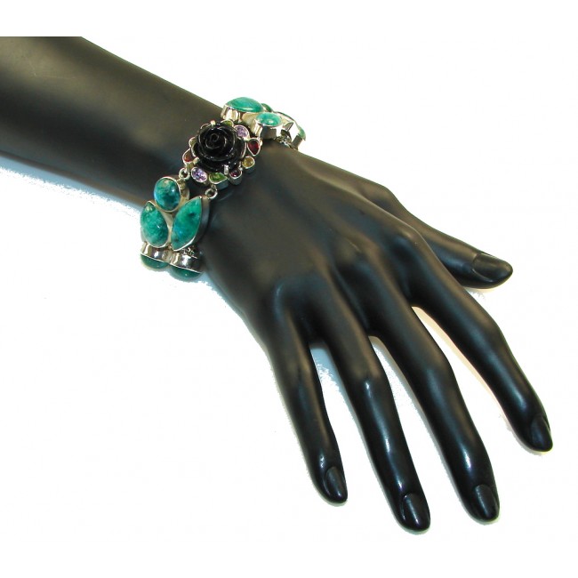 New Awesome Design!! Black Onyx, Green Moonstone Sterling Silver Bracelet