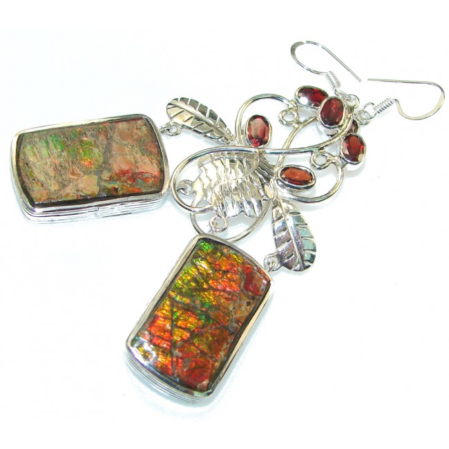Beautiful Red Ammolite Sterling Silver earrings / Long