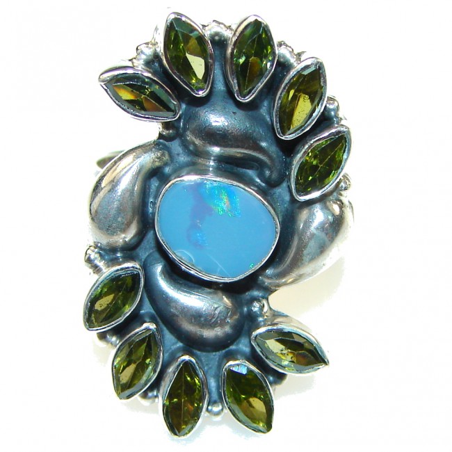 Special Secret!! Blue Fire Opal Sterling Silver Ring s. 7 1/2