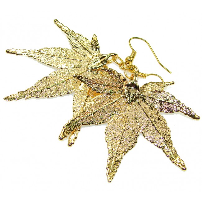 Real! Japanese Maple Leaves Dipped In 24K Gold Sterling Silver earrings