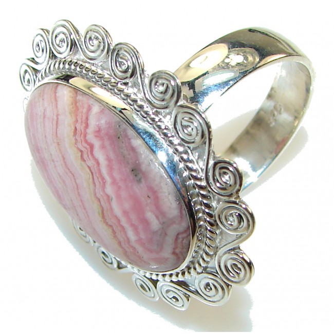 Solid! Pink Rhodochrosite Sterling Silver ring s. 10