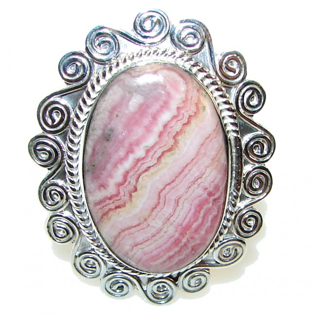 Solid! Pink Rhodochrosite Sterling Silver ring s. 10