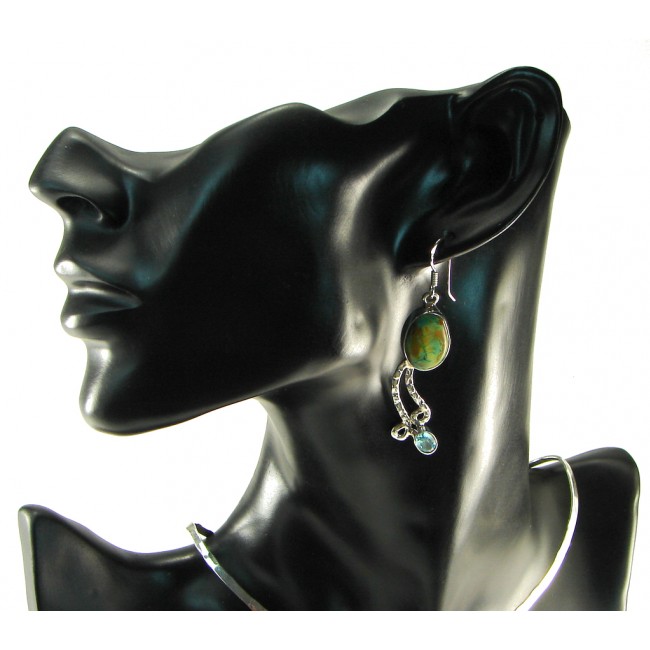 Classy! Green Copper Turquoise Sterling Silver earrings