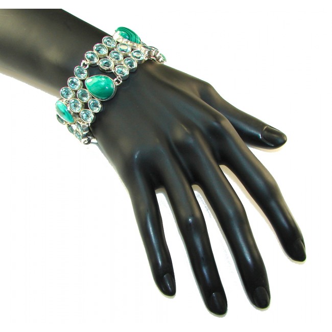 Amazing Design!! Green Malachite Sterling Silver Bracelet