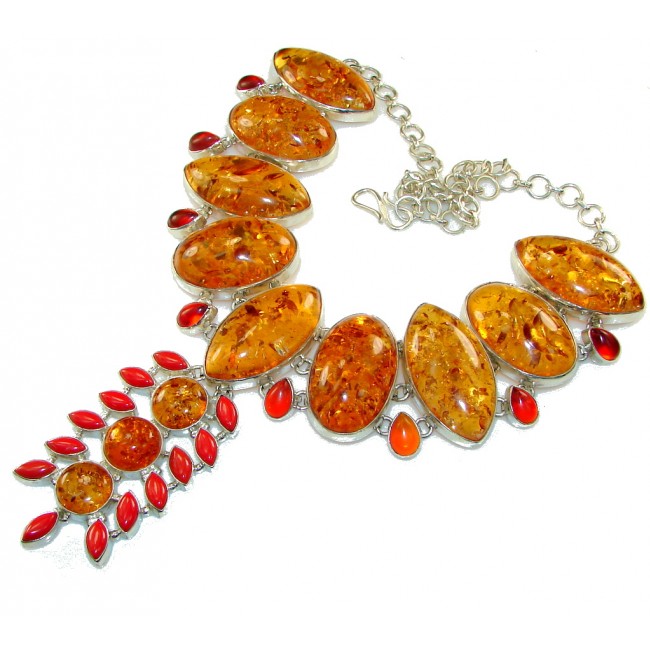 Large! Fabulous Created Amber Sterling Silver necklace