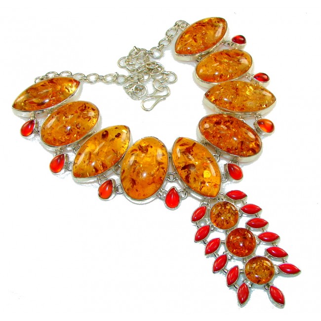 Large! Fabulous Created Amber Sterling Silver necklace