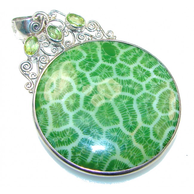 Stylish Green Fossilized Coral Sterling Silver pendant