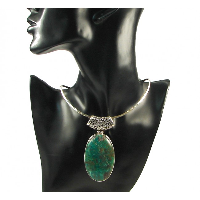 Large!! Fantastic Green Turquoise Sterling Silver Pendant