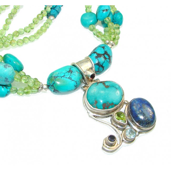 Stylish Design!! Blue Turquoise Sterling Silver necklace