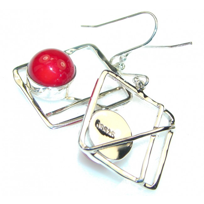 Fashion!! Red Fossilized Coral Sterling Silver earrings