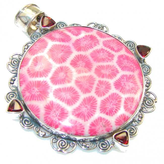 Stylish Pink Fossilized Coral Sterling Silver pendant
