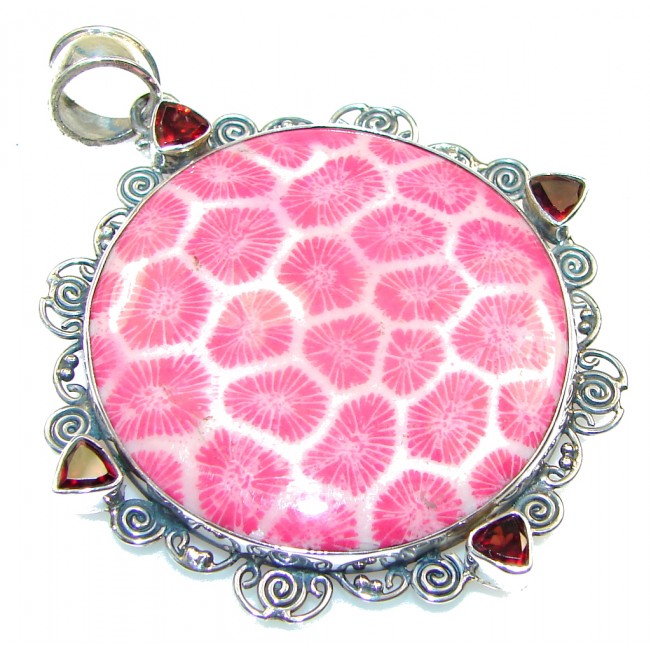 Stylish Pink Fossilized Coral Sterling Silver pendant