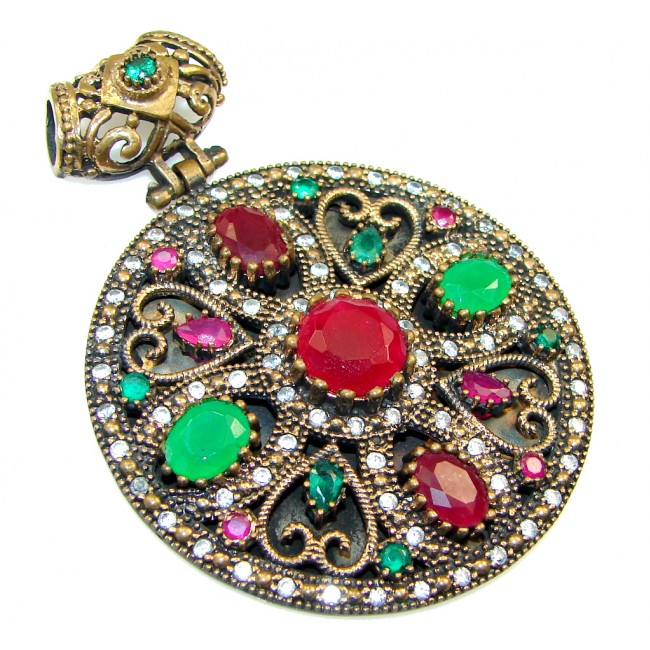 Marvelous Victorian Style Red Ruby Sterling Silver Pendant