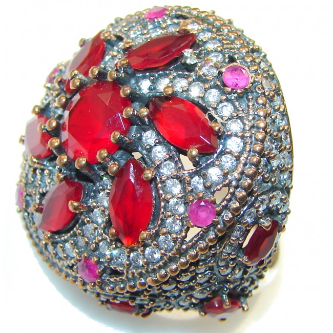 Big! Fabulous Style! Red Ruby Sterling Silver ring s. 9
