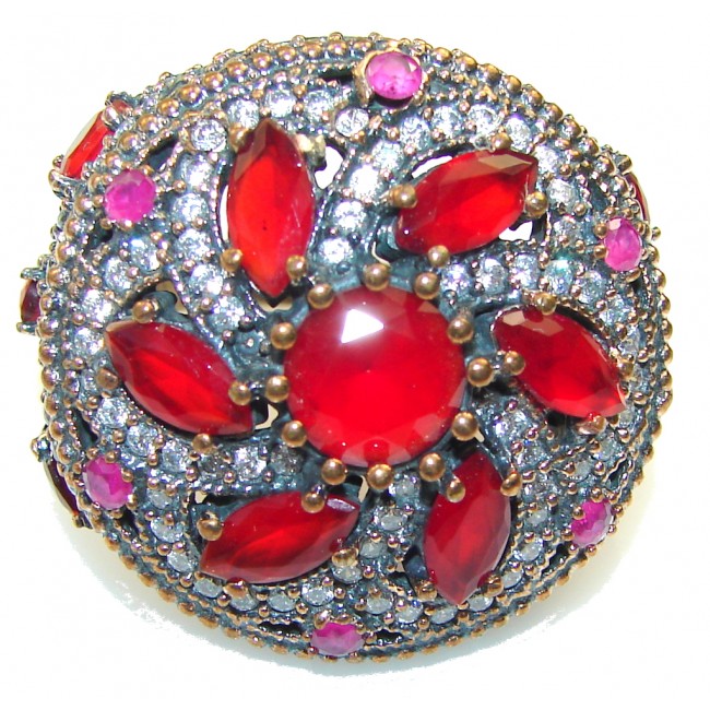Big! Fabulous Style! Red Ruby Sterling Silver ring s. 9