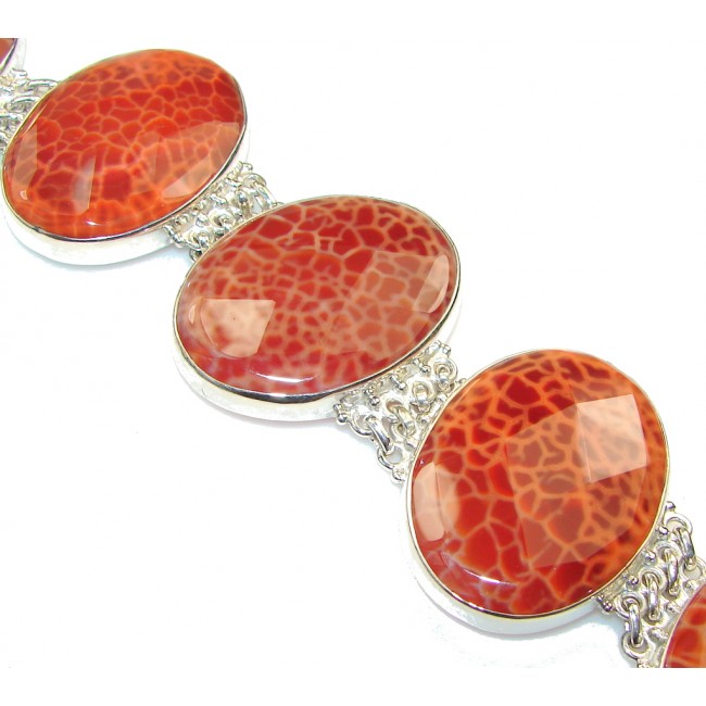 Natural Beauty!! Red Fossilized Coral Sterling Silver Bracelet