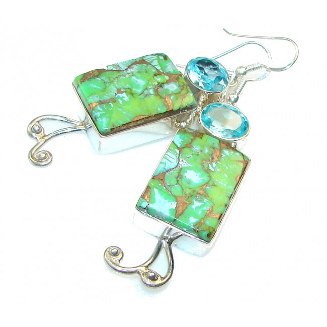 Tropical Green Copper Turquoise Sterling Silver earrings
