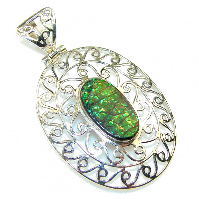 Natural Green Ammolite Sterling Silver Pendant