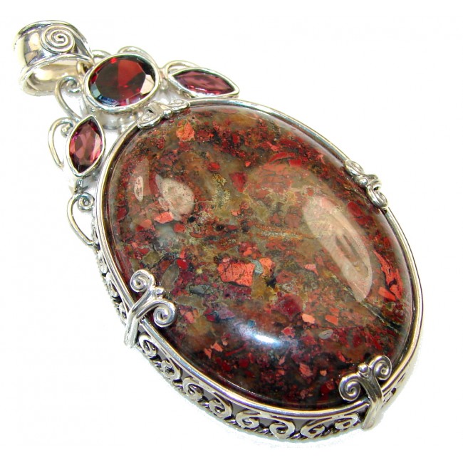 Excellent! Brown Moss Agate Sterling Silver Pendant