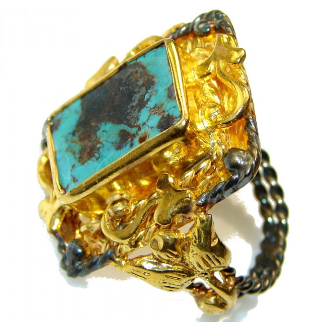 Fashion Style!! Blue Turquoise,Gold Plated, Rhodium Plated Sterling Silver Ring s. 9 1/4