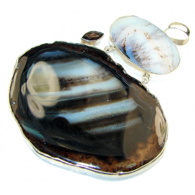 Huge! Fashion Brown Agate Sterling Silver Pendant
