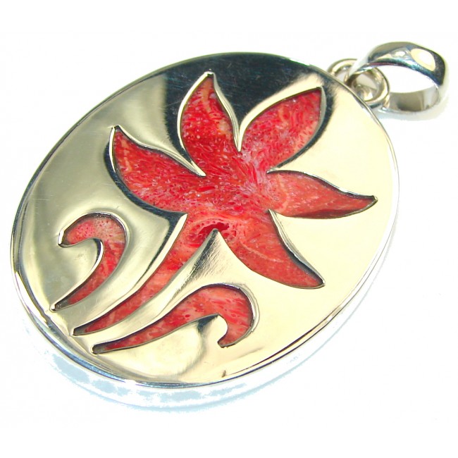 Secret Red Fossilized Coral Sterling Silver pendant