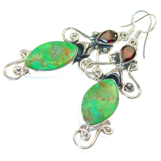Fresh! Green Copper Turquoise Sterling Silver earrings