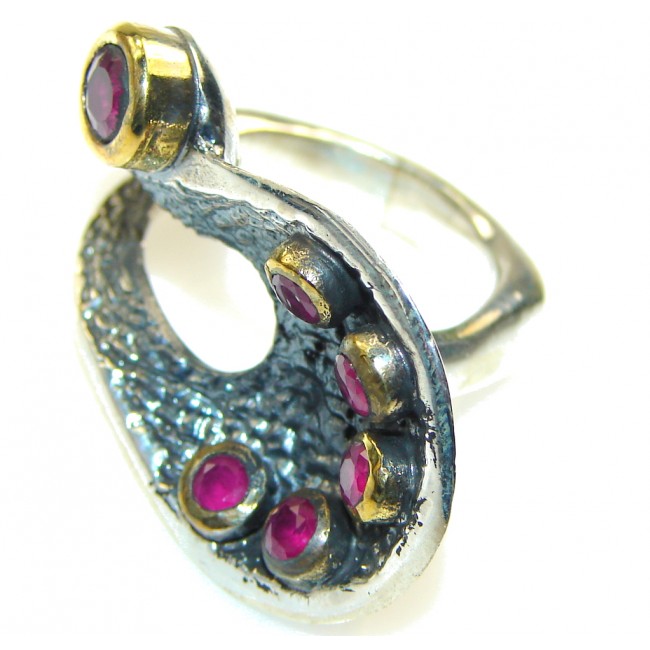 Amazing Turkish! Red Ruby Sterling Silver, 18ct gold plated ring s.7 1/2