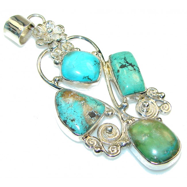 Large!! Multicolor Turquoise Sterling Silver Pendant