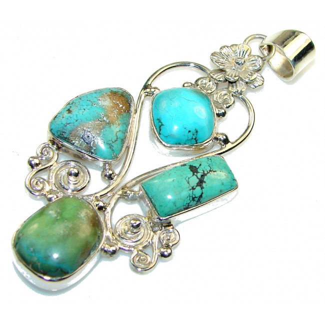Large!! Multicolor Turquoise Sterling Silver Pendant