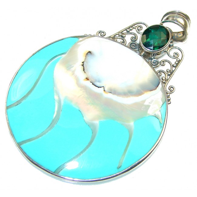 Amazing!! Green Ocean Shell Sterling Silver Pendant