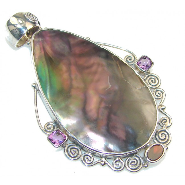 Delicate! Rainbow Abalone Sterling Silver Pendant