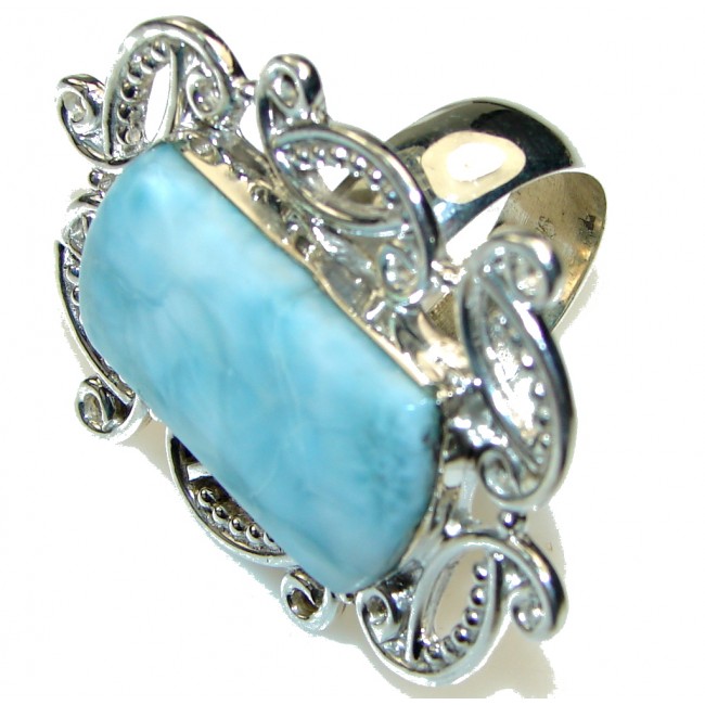 Big! Tropical Glow! Light Blue Larimar Sterling Silver Ring s. 10