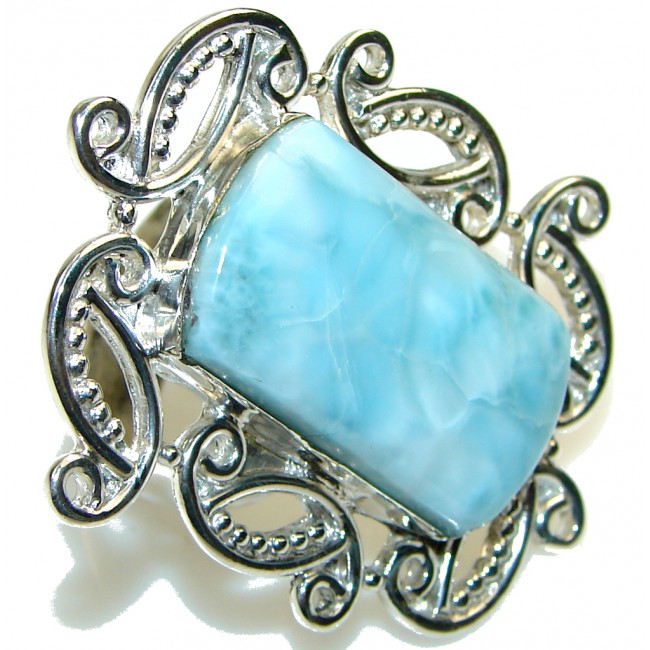 Big! Tropical Glow! Light Blue Larimar Sterling Silver Ring s. 10