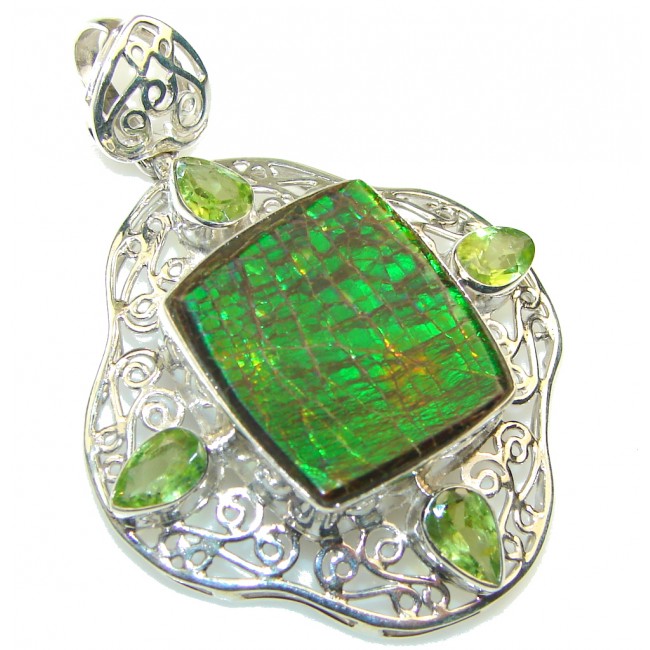 Beautiful! Natural Green Ammolite Sterling Silver Pendant