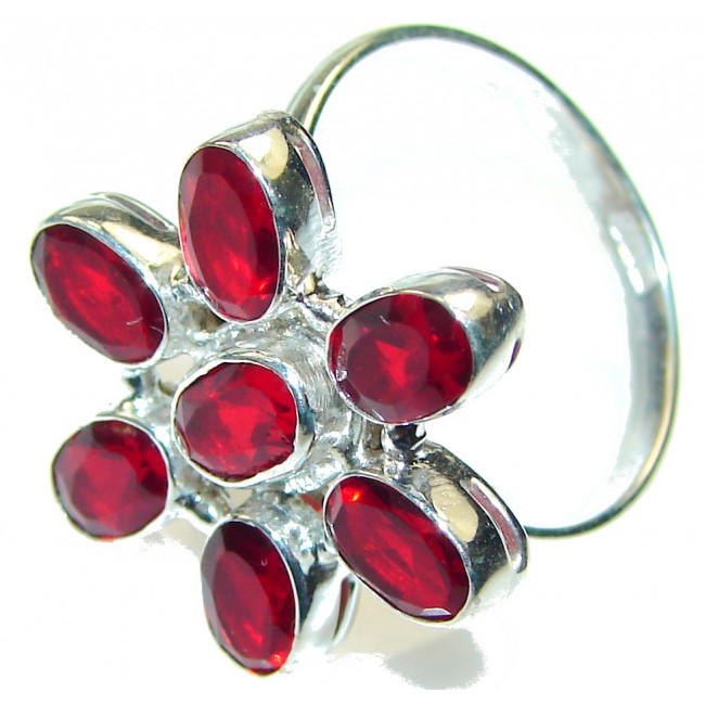 Delicate! Red Quartz Sterling Silver Ring s. 8