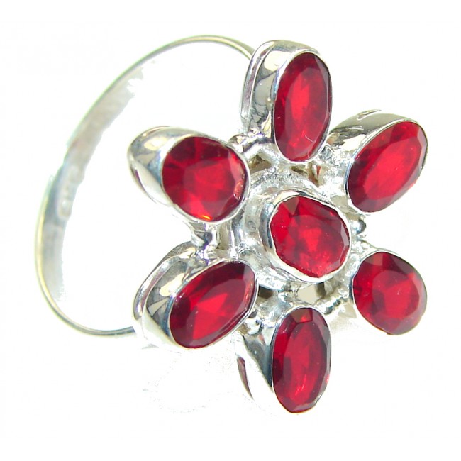 Delicate! Red Quartz Sterling Silver Ring s. 8
