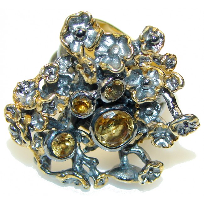 Italy Made! Rhodium Plated, Gold Plated Citrine Sterling Silver Ring s. 8