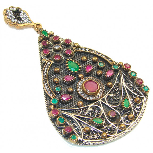 Giant!! Victorian Style! Pink Ruby Sterling Silver Pendant