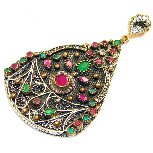Giant!! Victorian Style! Pink Ruby Sterling Silver Pendant