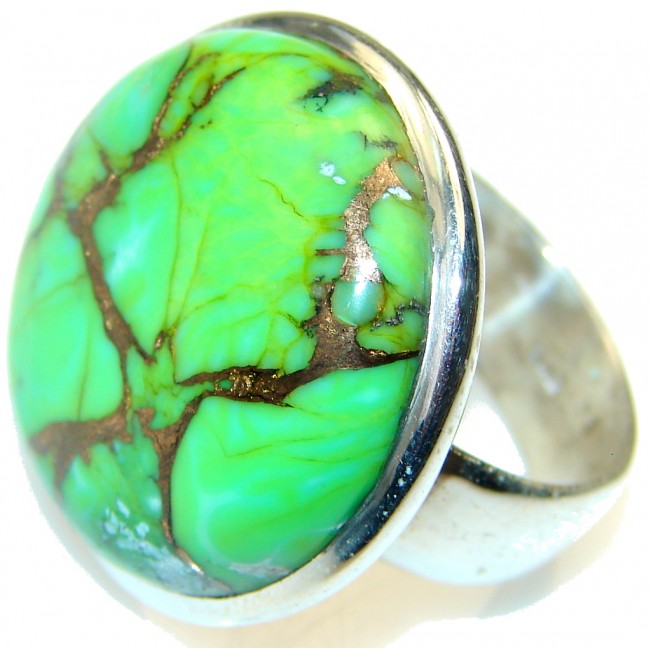 Simple!! Green Copper Turquoise Sterling Silver Ring s. 9 1/2
