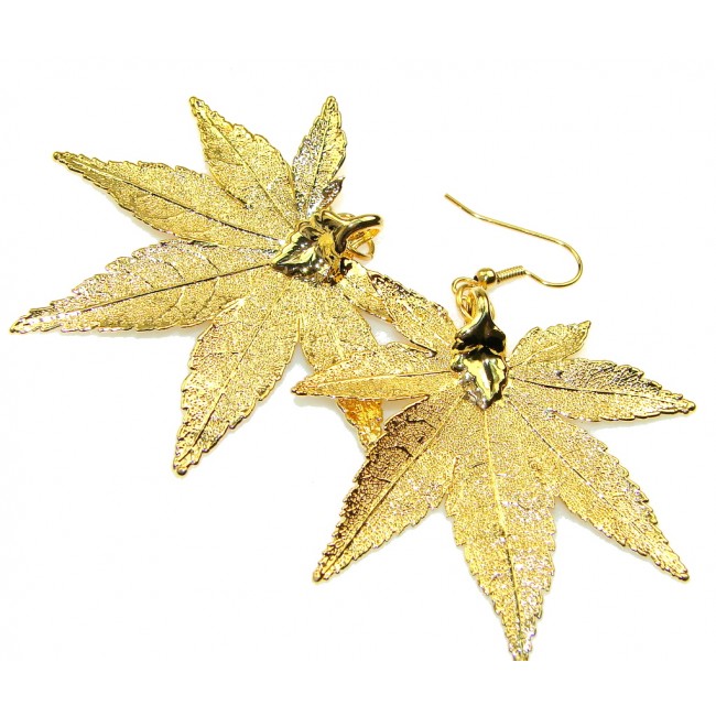 Big! Amazing Gold Plated Leaf Sterling Silver earrings