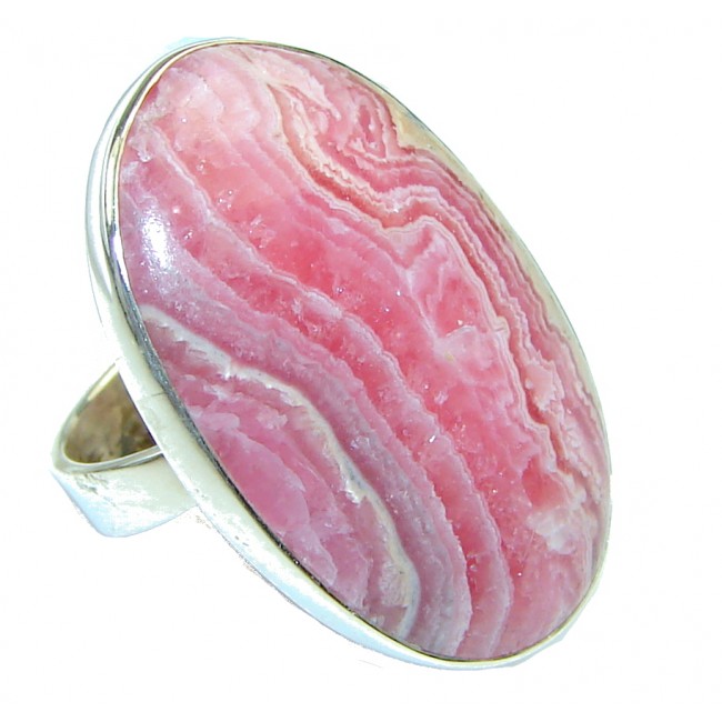Perfect!! Pink Rhodochrosite Sterling Silver ring s. 8