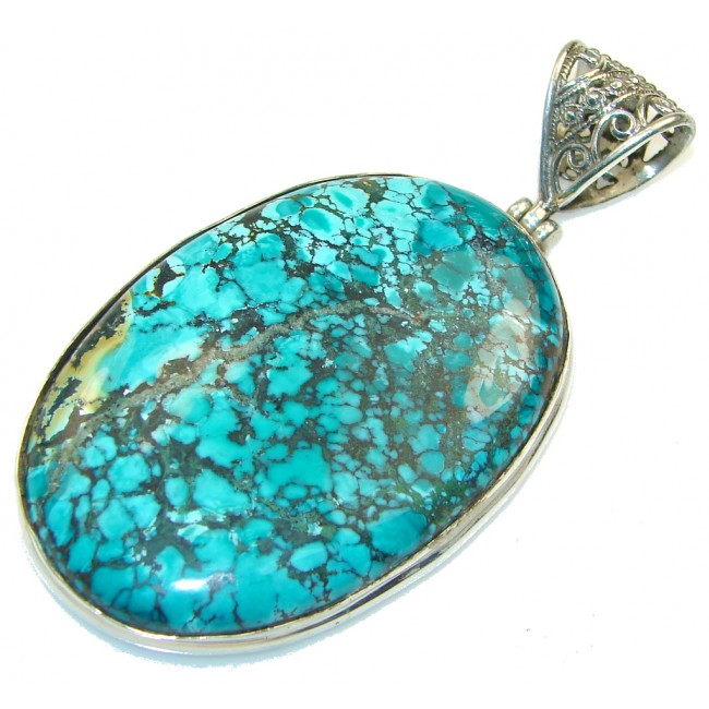 Big!! China Mountain A-Grade Blue with Extra Fine Spiderweb Turquoise Sterling Silver Pendant