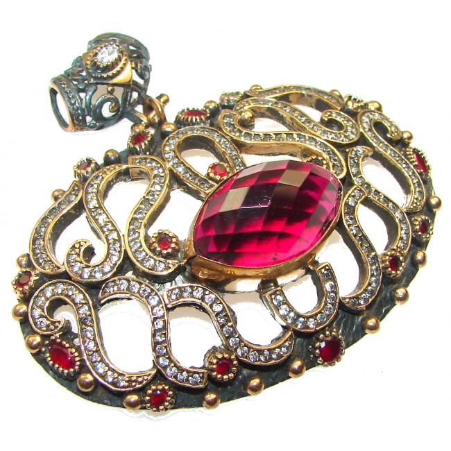 Large! Outstanding Kashmire Pink Quartz Ruby Sterling Silver pendant