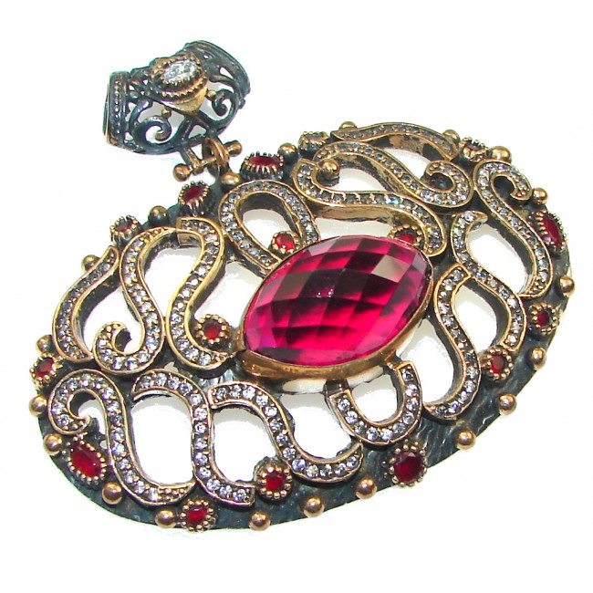 Large! Outstanding Kashmire Pink Quartz Ruby Sterling Silver pendant